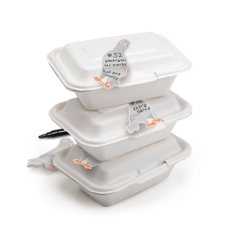 Fred & Friends Pigeon Sticky Memo Pads shown on food delivery box