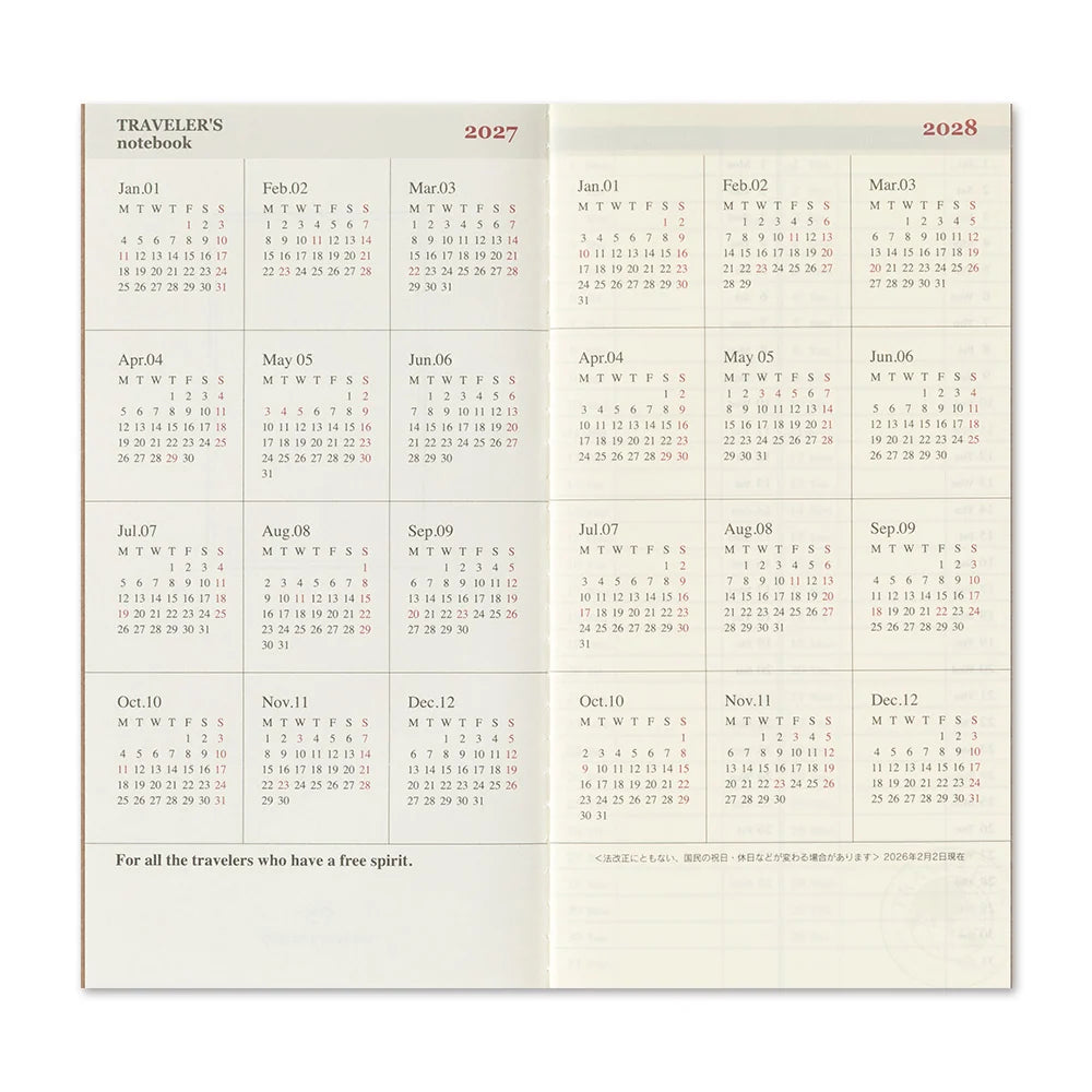 TRAVELER'S Company 2027 Diaries Weekly + Memo Layout Calendar Inside