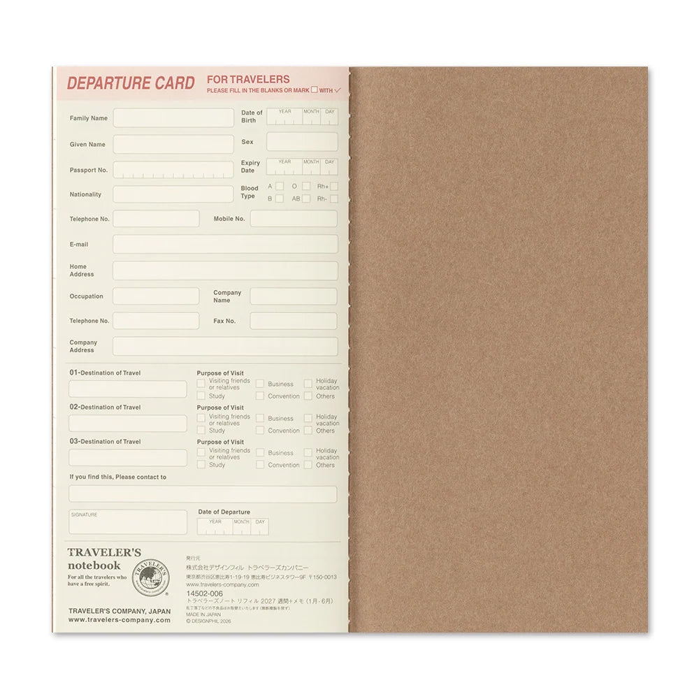 TRAVELER'S Company 2027 Diaries Weekly + Memo Layout Inside Back Cover