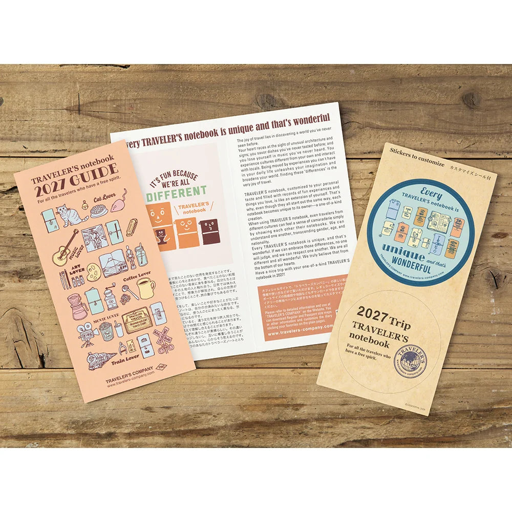 TRAVELER'S Company 2027 Diaries Weekly + Memo Layout Cover Alternate view of packaging inserts