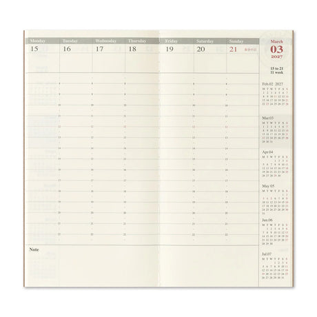 TRAVELER'S Company 2027 Diaries Weekly Vertical Inside Weekly Layout