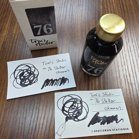 Tom's Studio Bottled Shimmer Ink No. 76 Stellar Swatch and Bottle