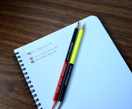 Caran D'Ache Bicolor Black and Yellow Pencil next to red and black pencil
