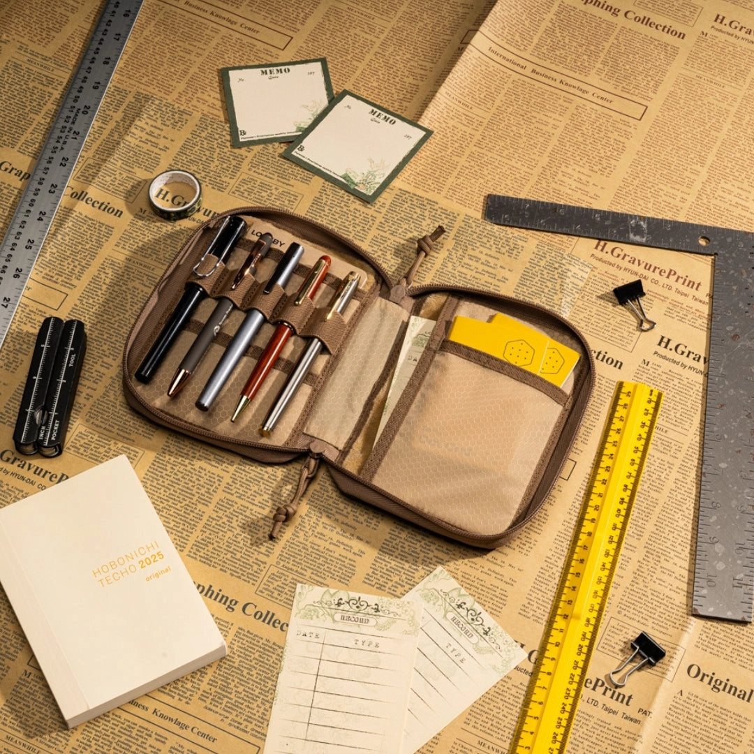 Lochby A6 Daily Folio Shown Open with Pens and notebooks