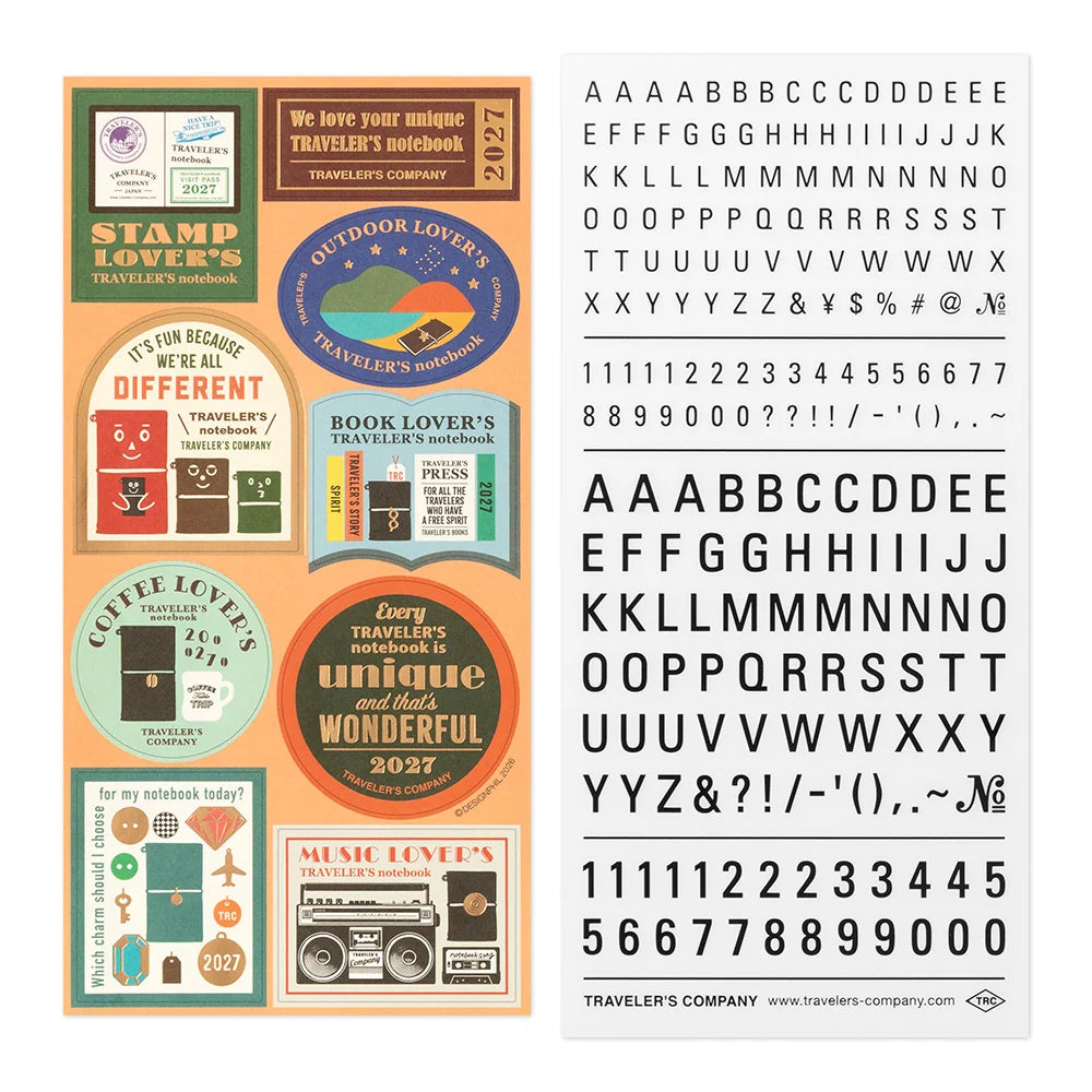 TRAVELER'S Diary 2027 Themed Sticker Sheets Showing dry transfer stickers and large art stickers