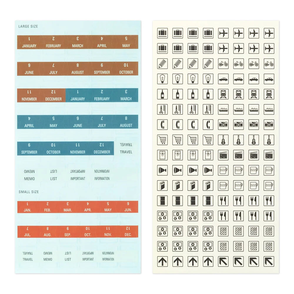 TRAVELER'S Diary 2027 Themed Sticker Sheets Showing date and day labels