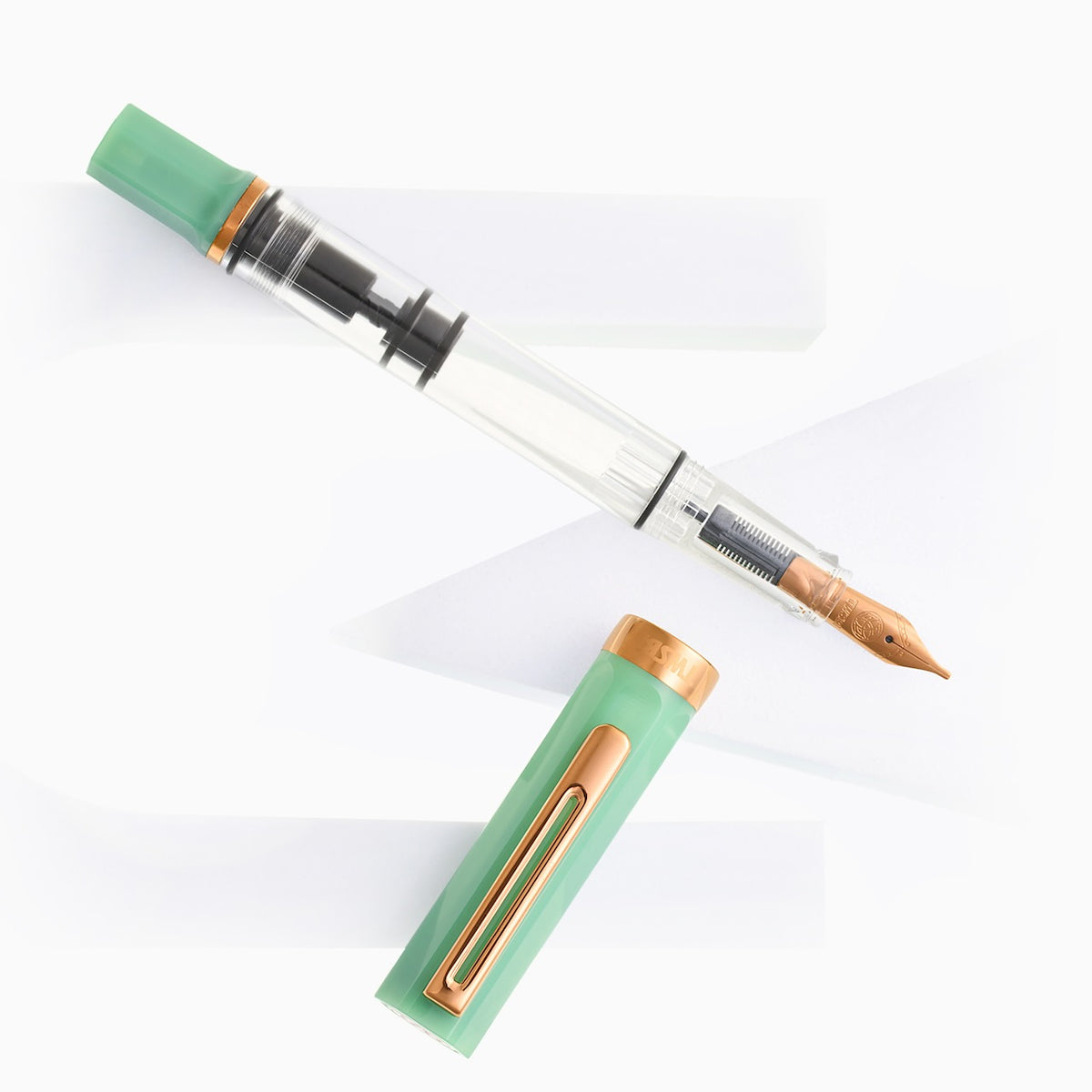 TWSBI ECO Jade Jelly Plus Bronze Fountain Pen Uncapped on White Background