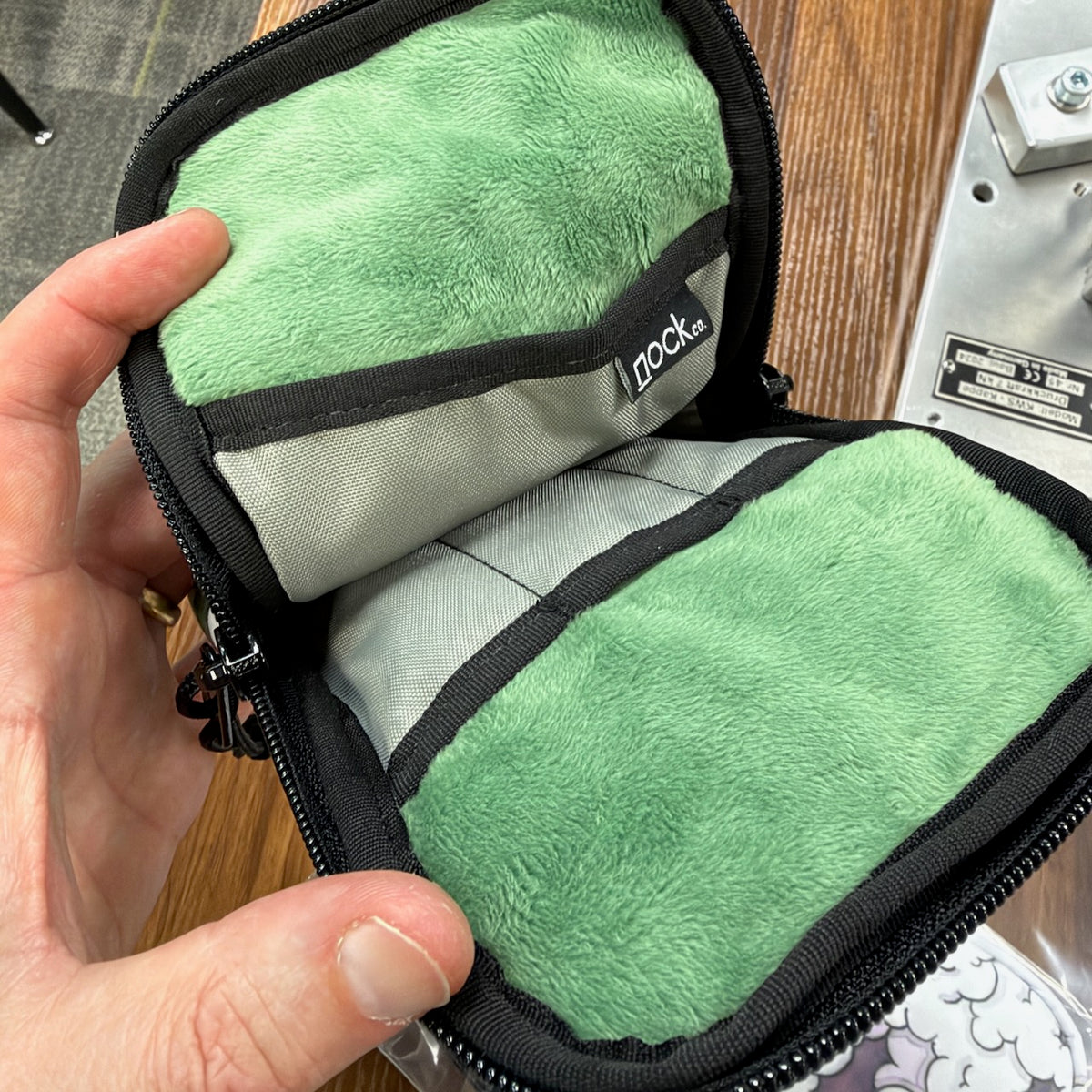 TGS Rickshaw Sinclair Zippered pen case featuring Nick Dominguez Cloud Artwork in Green showing interior