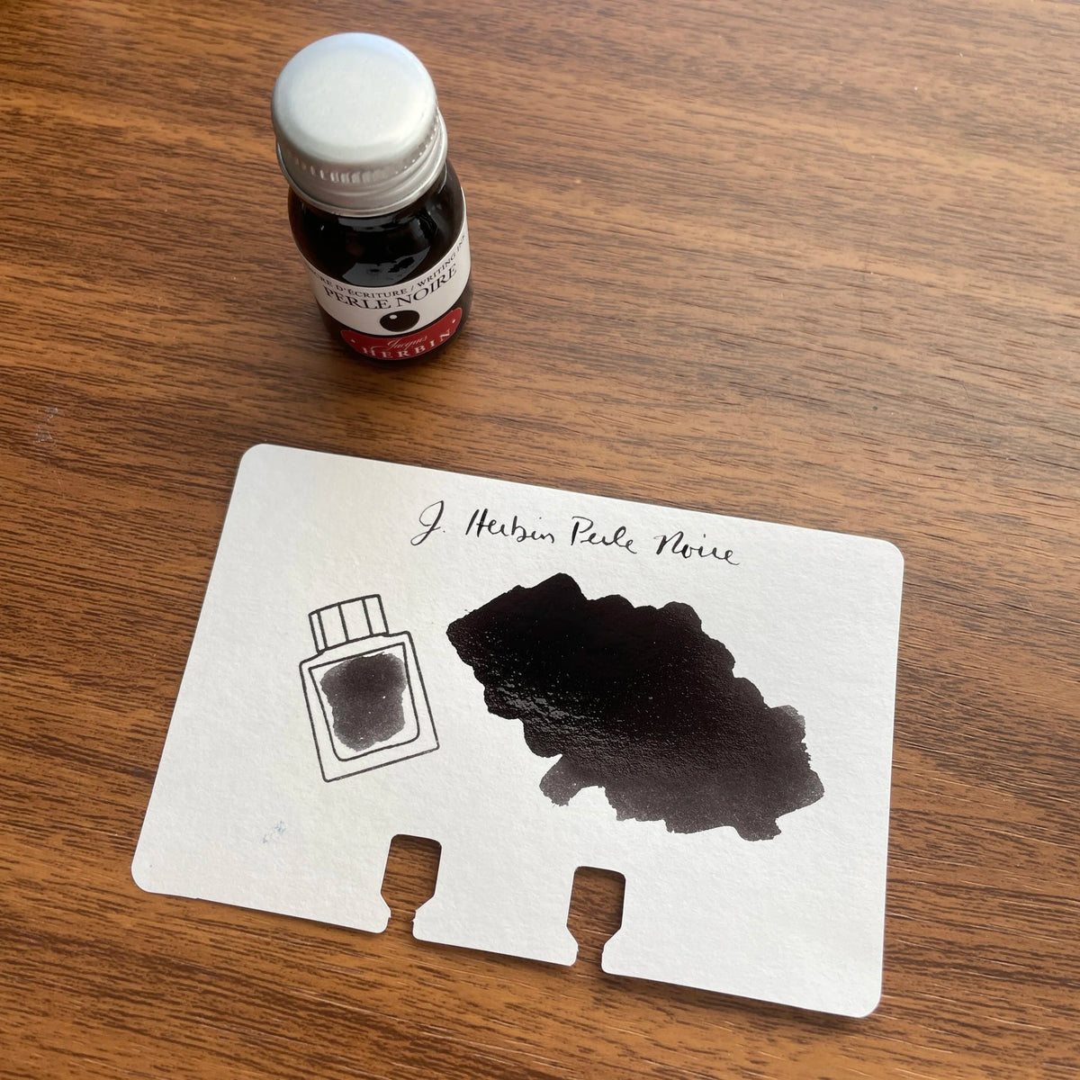 Herbin Fountain Pen Ink Standard Color Perle Noir Bottle and Swatch