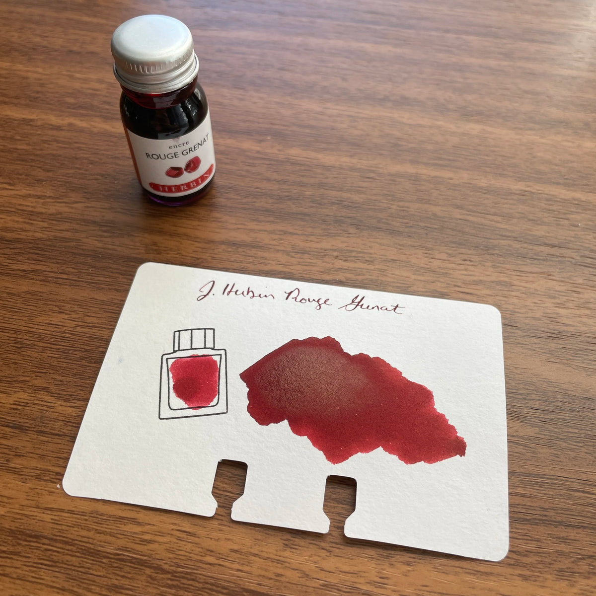 Herbin Fountain Pen Ink Standard Color Rouge Grenat Bottle and Swatch