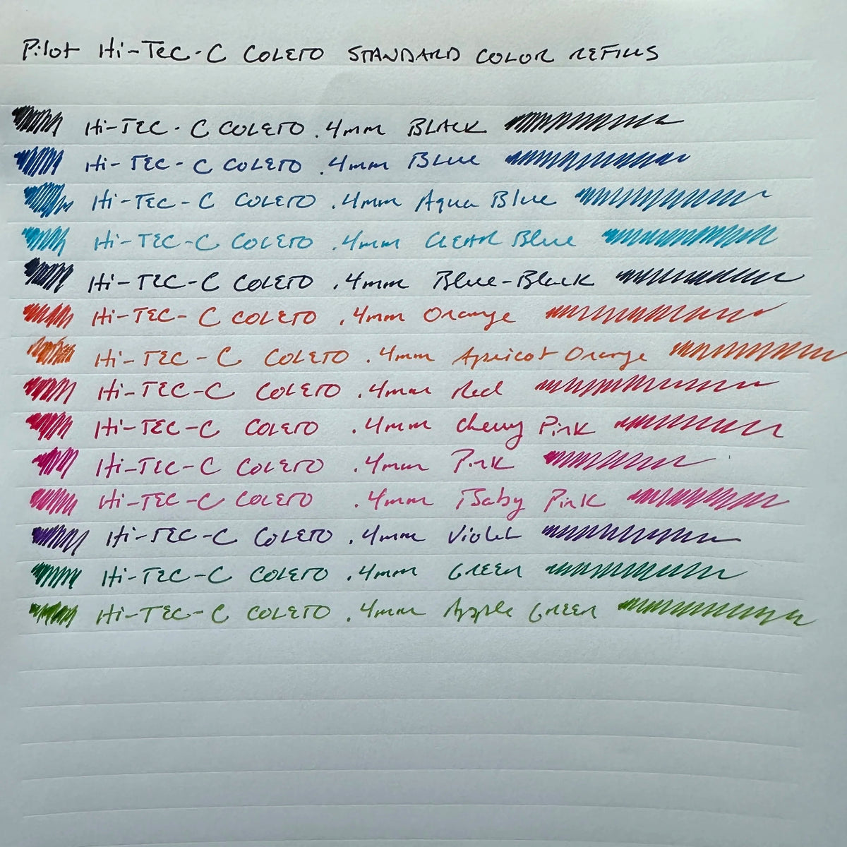 Pilot Hi-Tec-C Coleto Refills Color Samples