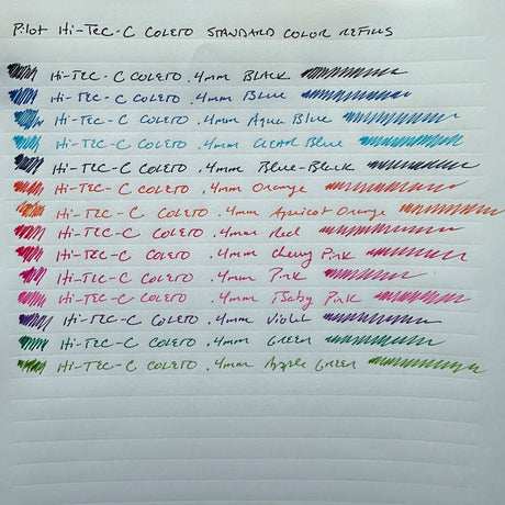 Pilot Hi-Tec-C Coleto Refills Color Samples