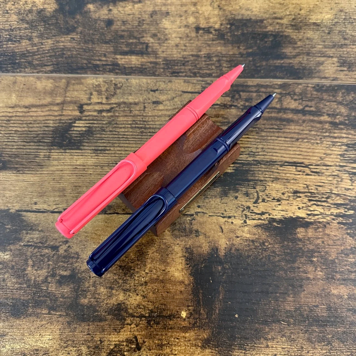 Lamy Safari Dark Dusk and Coral Special Edition Rollerballs with Posted Caps