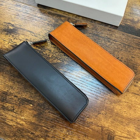 Craft Design Technology Zippered Leather Pen/Pencil Cases Camel and Black Shown Together