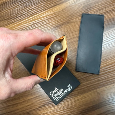 Craft Design Technology Leather two-pen sleeves with pens in sleeves