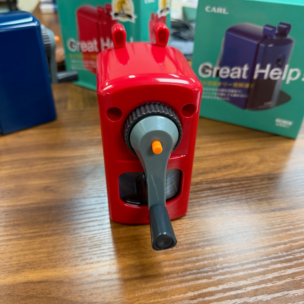 Carl Desktop Plastic Pencil Sharpener Showing Crank
