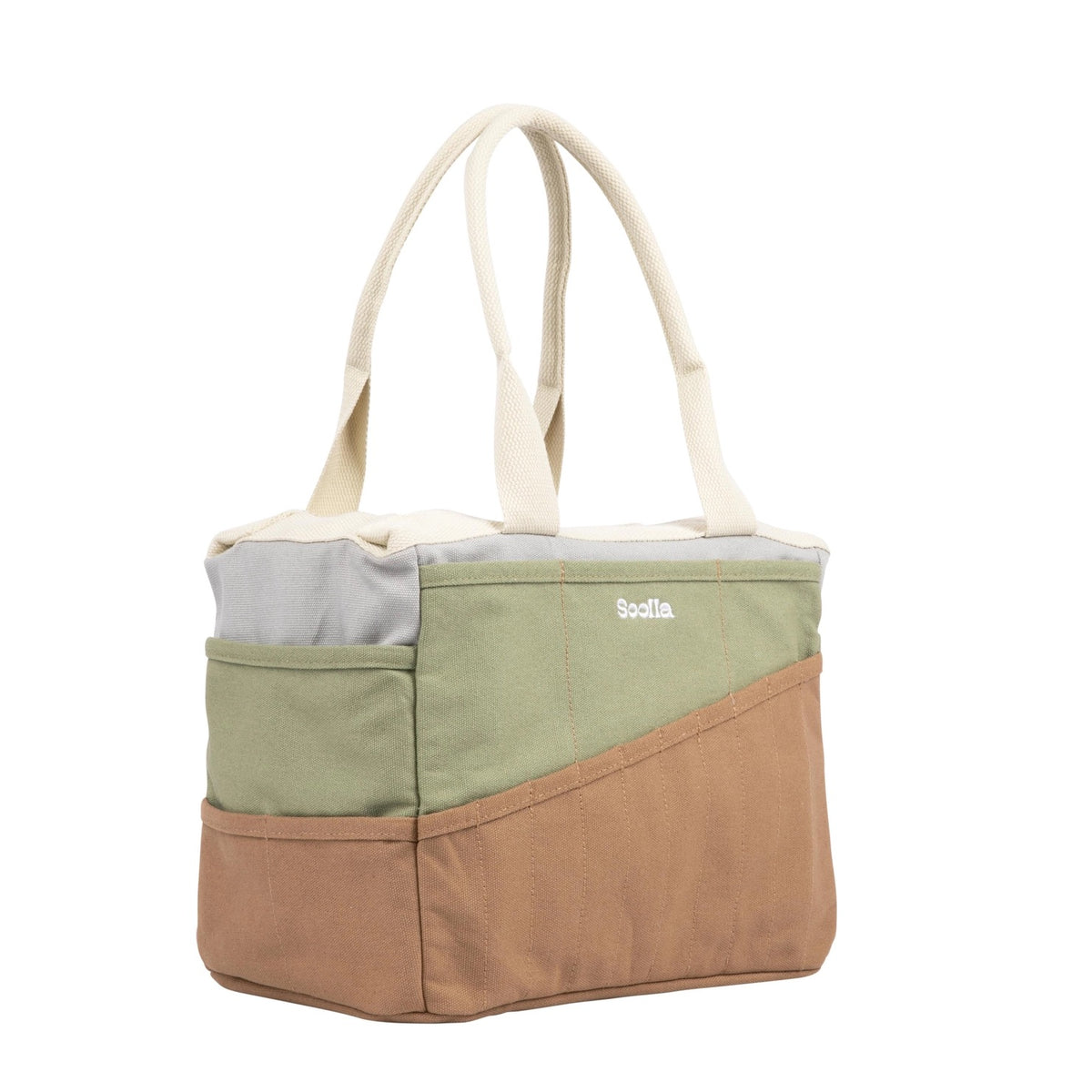 Soolla Studio Artist Bag Good Earth angled front view showing side pockets