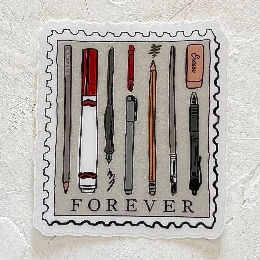 Belle & Union Vinyl Stickers Stationery Forever with Fountain Pens and Pencils