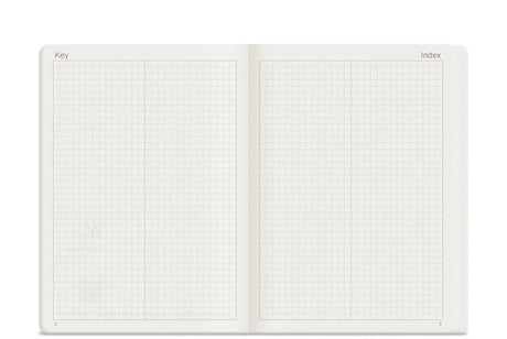 Interior of Wonderland222 B6 Notebook Key and Index pages with grid layout and page numbers.
