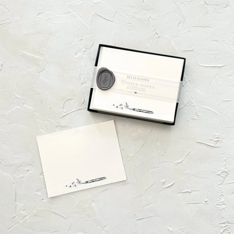 Belle & Union Boxed Notes White paper featuring a fountain pen with flowers springing from the nib