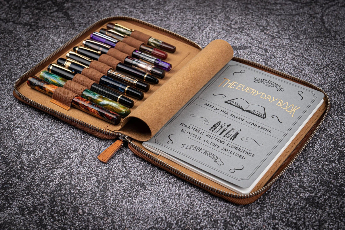 Galen Leather 10 Pen Case with A5 Notebook