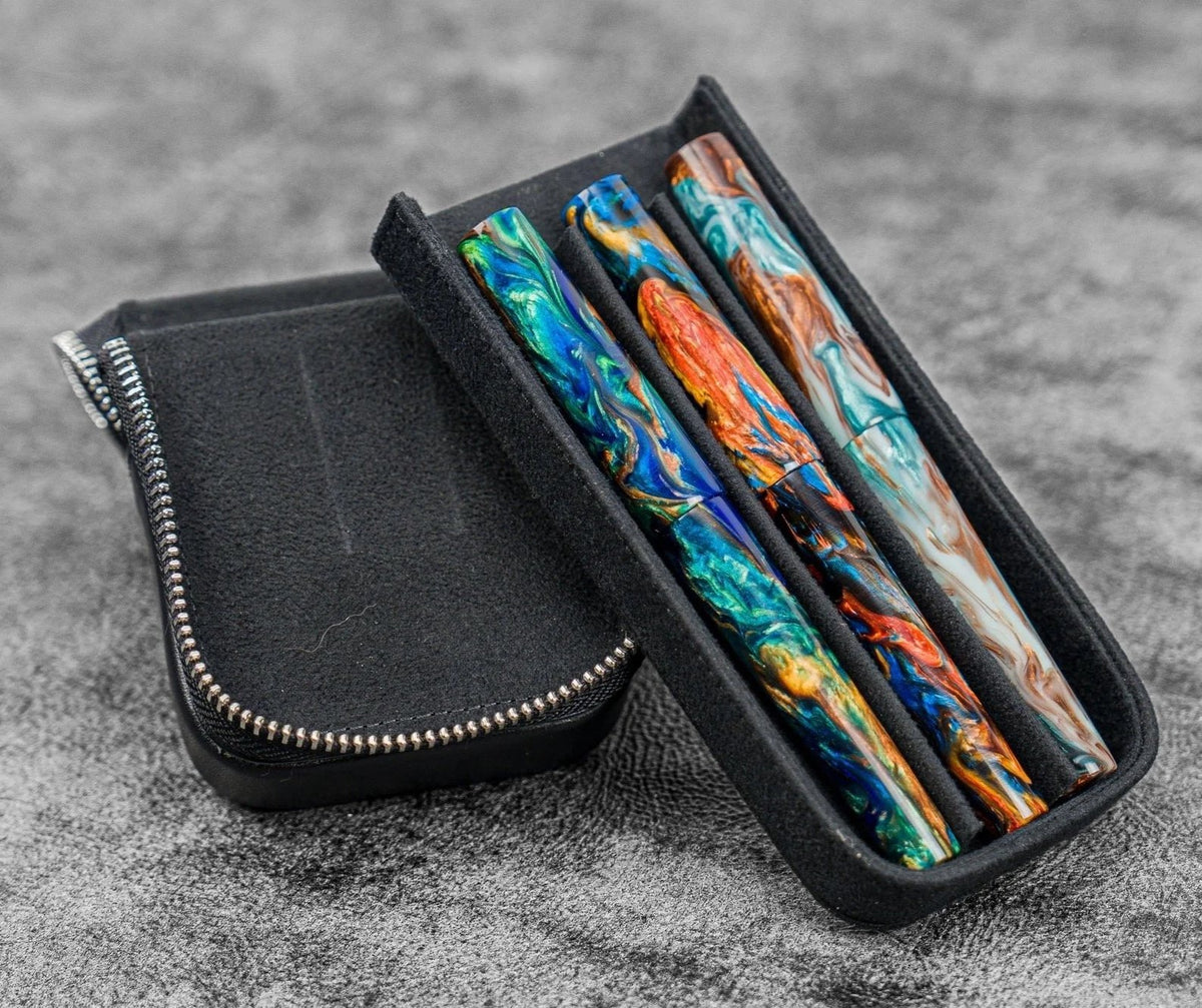 Galen Leather Magnum Opus 3-Slot Pen Case with Removable Tray (Zipper)