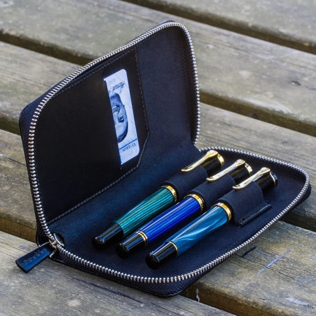 Galen Leather Zippered 3-Slot Pen Case