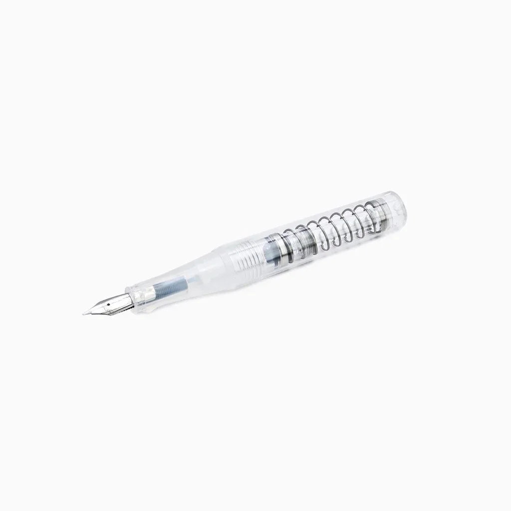 Transparent TWSBI Go pen with metallic accents on a white background
