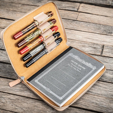 Galen Leather Zippered 5-Slot Pen Case