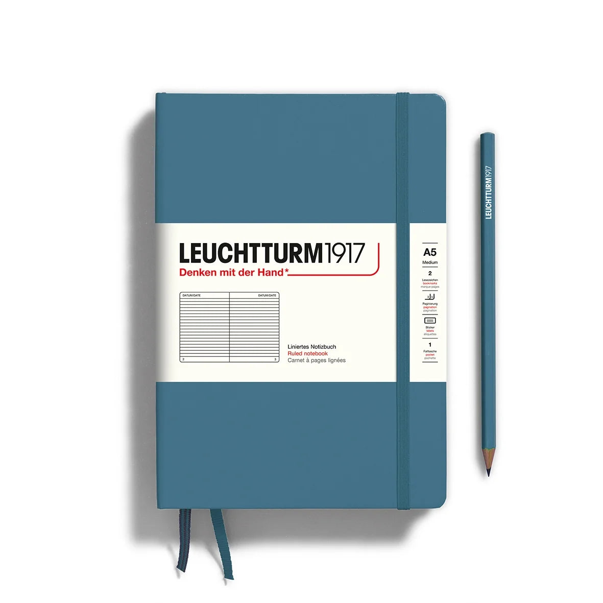 Leuchtturm 1917 A5 Hardcover Notebook Lined Stone Blue