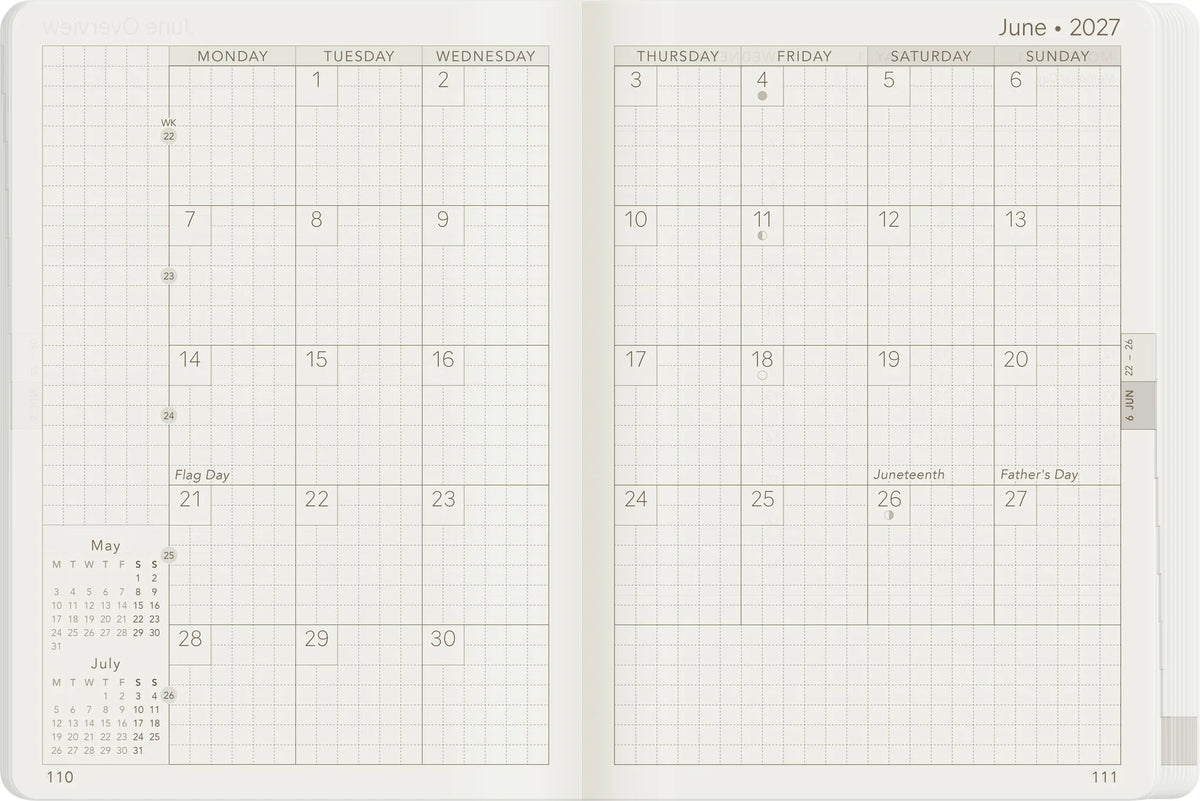 Wonderland222 2027 A6 Planner Core Stacked Weekends Monthly Page Following View