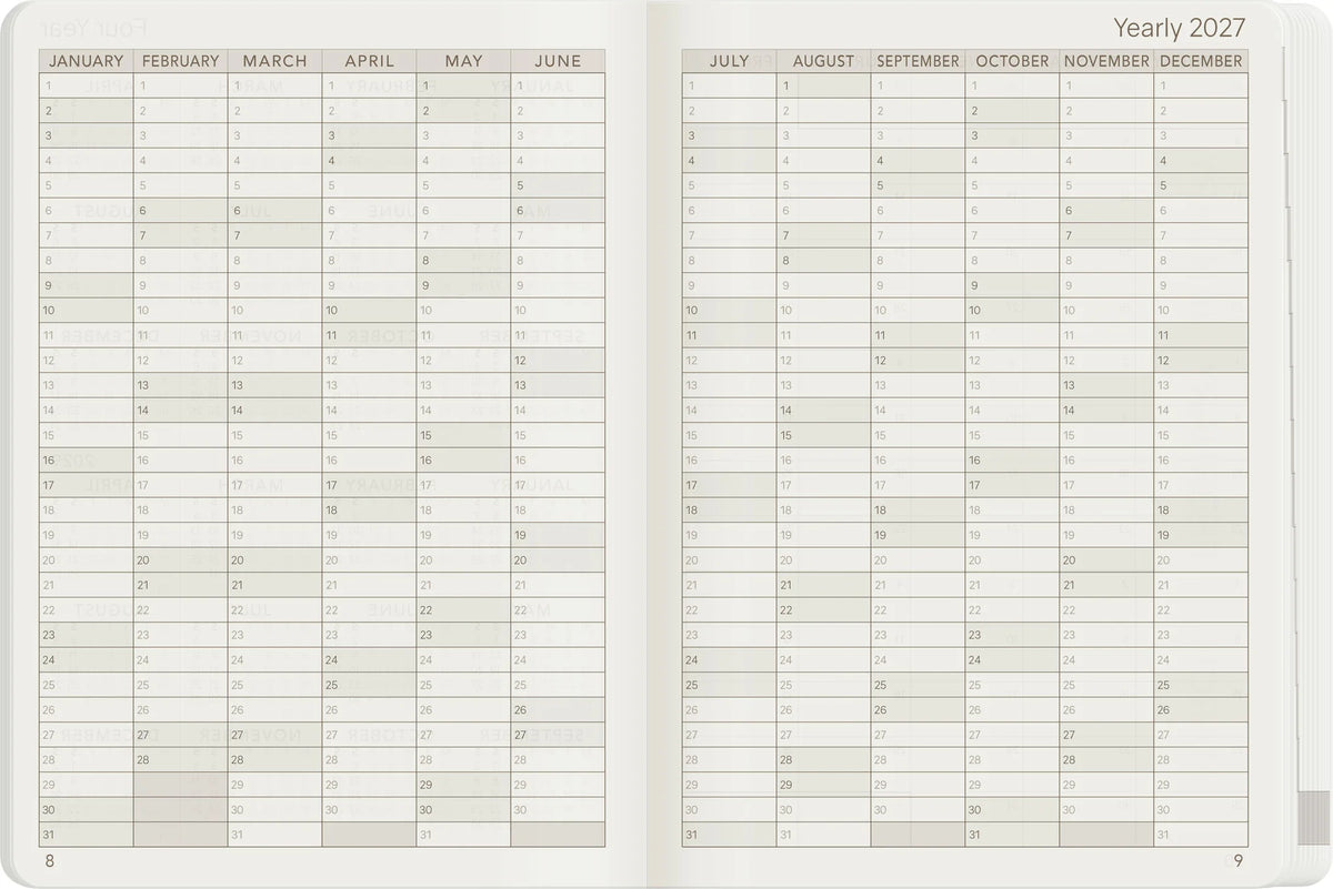 Wonderland222 2027 A6 Planner Core Stacked Weekends Yearly 2027 layout