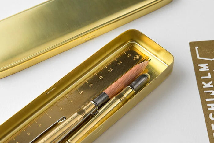 TRAVELER'S Company Brass Pen Case Open with pencils