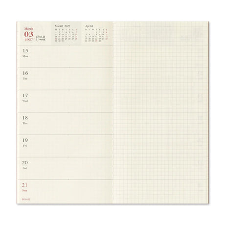 TRAVELER'S Company 2027 Diaries Weekly + Memo Layout Inside Weekly Page
