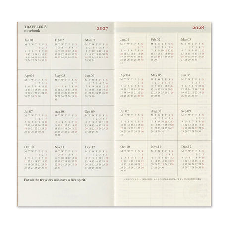 TRAVELER'S Company 2027 Diaries Weekly Vertical  Inside Annual Calendar Layout