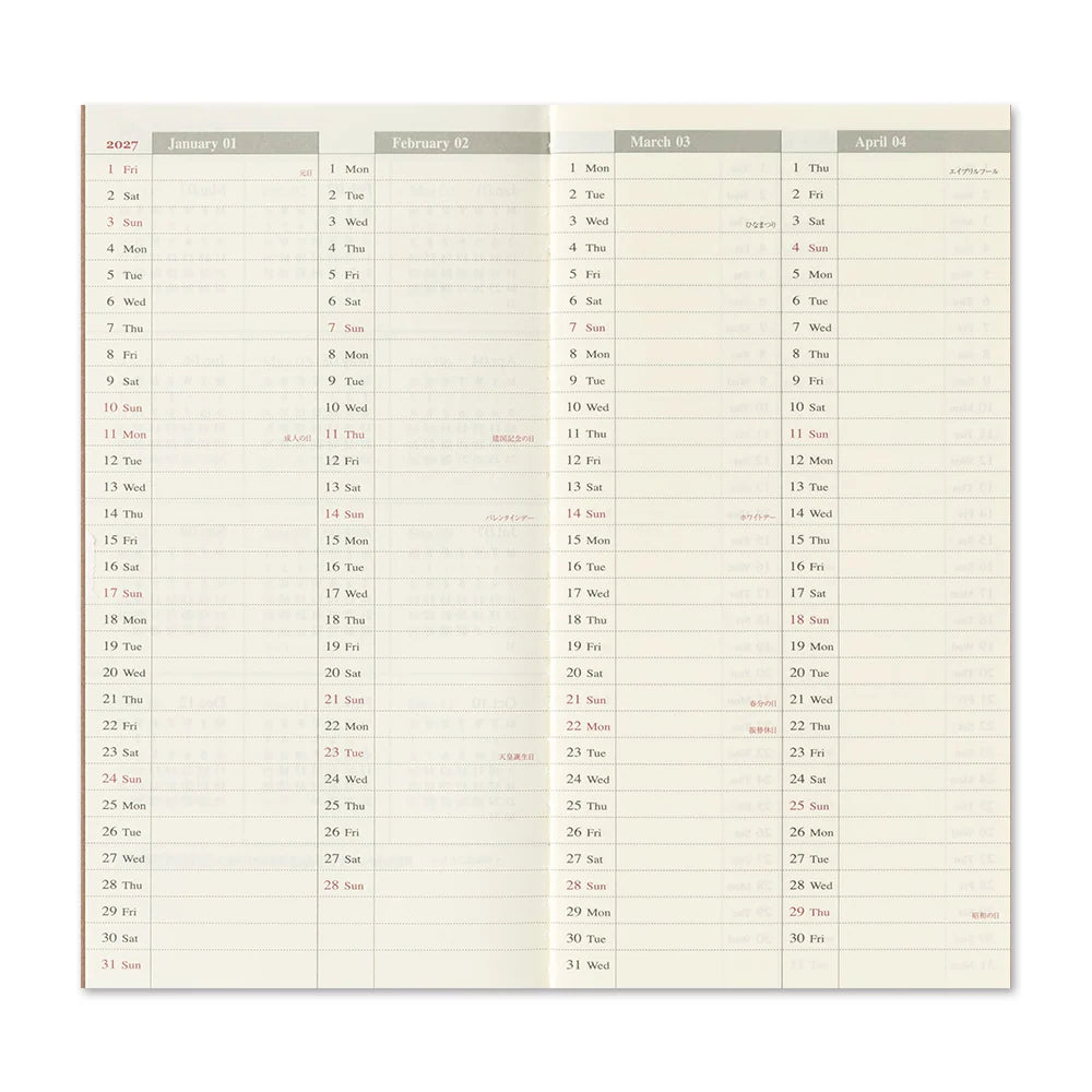 TRAVELER'S Company 2027 Diaries Weekly Vertical Monthly Layout