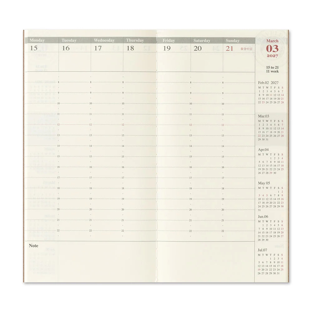 TRAVELER'S Company 2027 Diaries Weekly Vertical Inside Weekly Layout