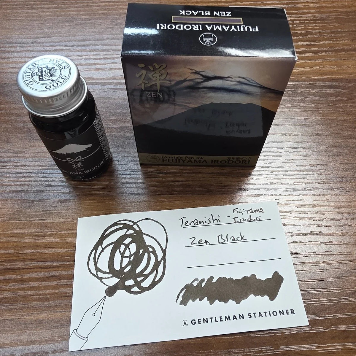 Teranishi Fujiyama Irodori Fountain Pen Ink Zen Black Bottle Swatch