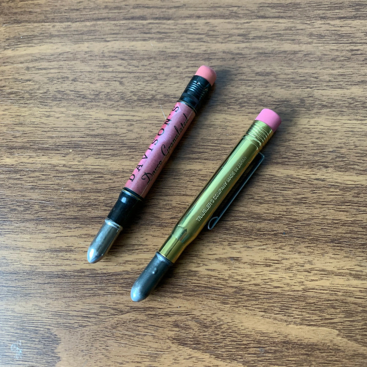 TRAVELER'S Company Brass Bullet Pencil Shown with Vintage Bullet Pencil