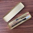TRAVELER'S Company Brass Pen Case Open with pens and pencils