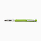 Pear TWSBI Swipe green fountain pen posted with a silver clip and a clear cap, shown horizontally against a plain white background.