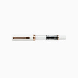 TWSBI White and Rose Gold Fountain pen capped on a white background