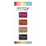 Ranger Ink Archival Mini Stamp Pads with Plum, Sepia, Coffee, and Jet Black Ink Showing Full Set in Packaging