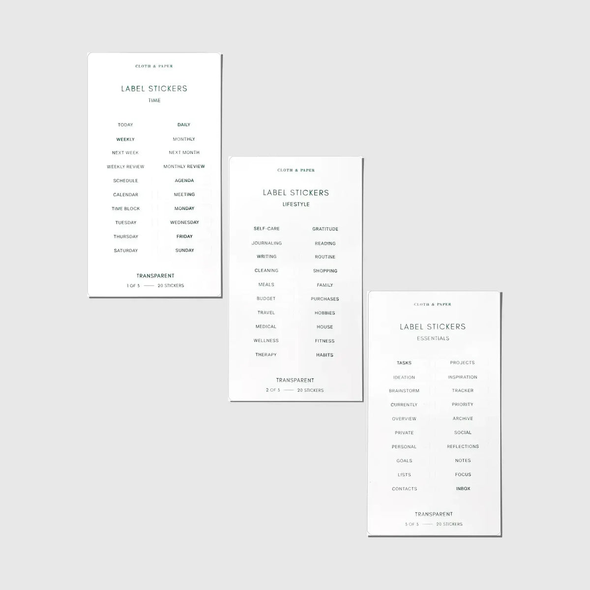 Cloth & Paper Label Planner Stickers in three different formats