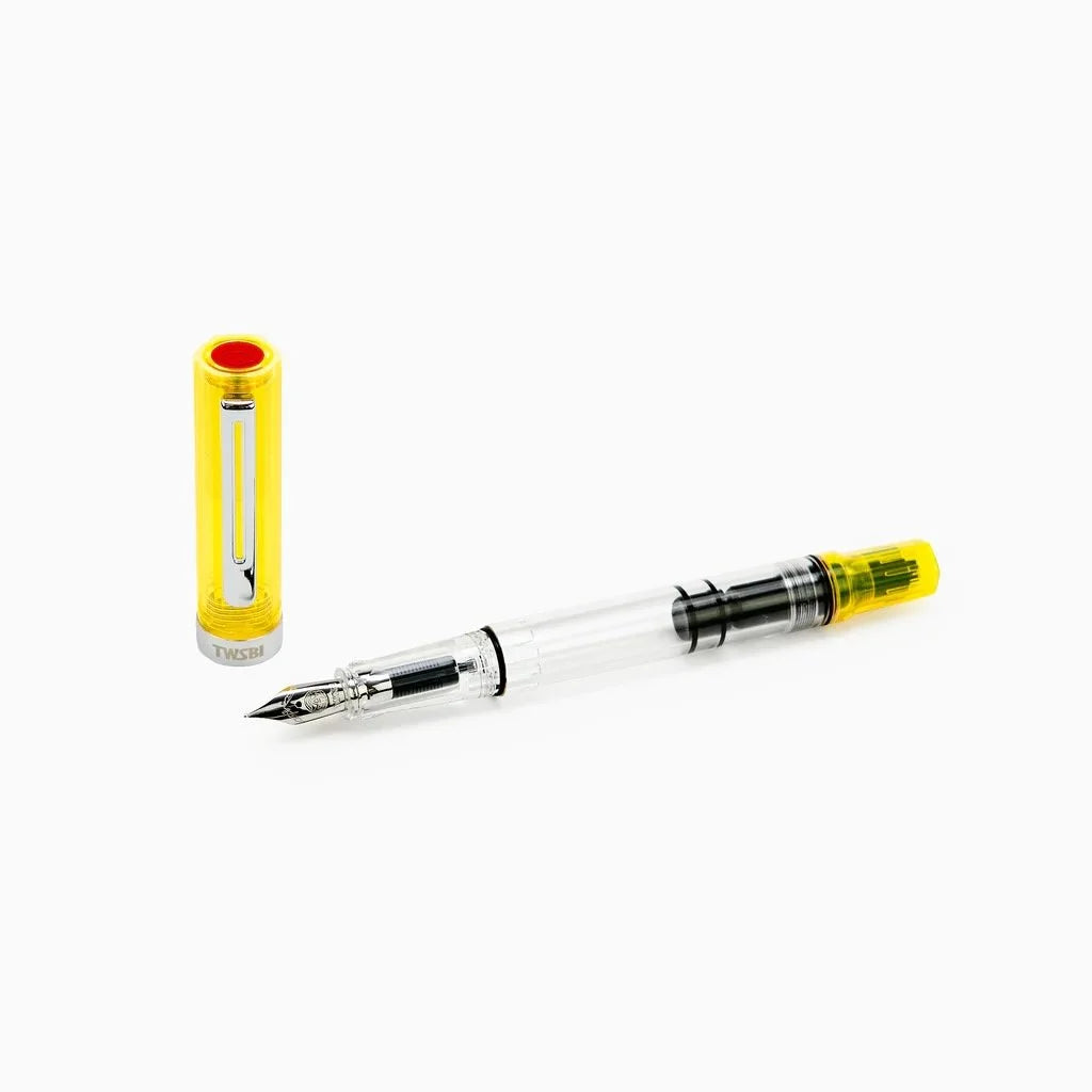 TWSBI ECO Transparent Yellow Fountain Pen Uncapped Showing Clip 