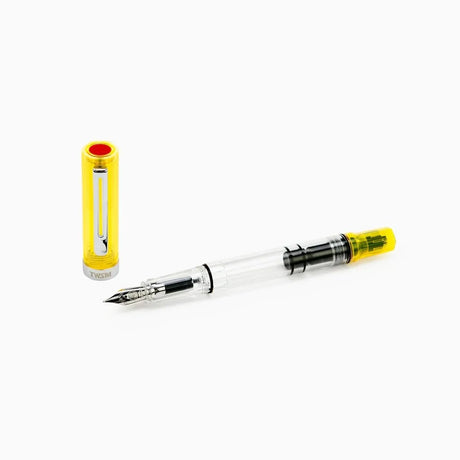 TWSBI ECO Transparent Yellow Fountain Pen Uncapped Showing Clip 