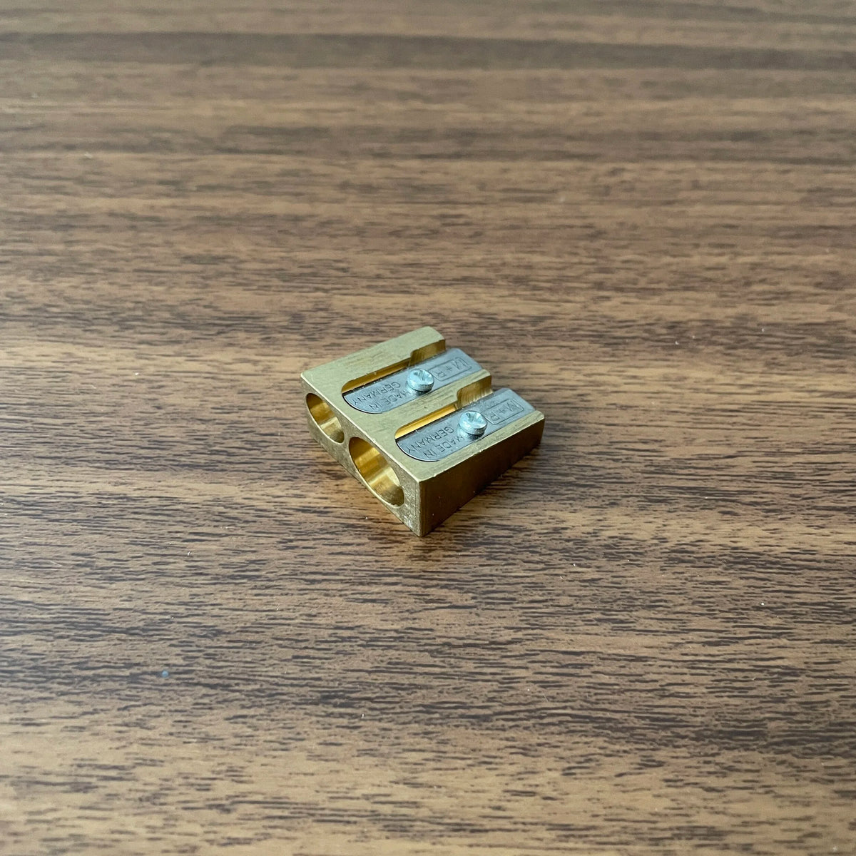 M+R Brass Pencil Sharpener / Wedge (Two-Hole)