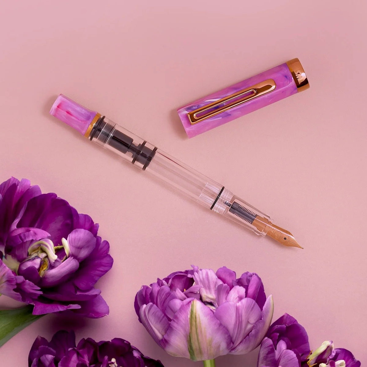 TWSBI ECO Fluorite Purple + Bronze Fountain Pen Uncapped