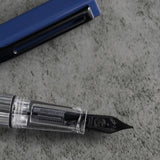 TWSBI ECO Slate Blue + Onyx Fountain Pen showing nib