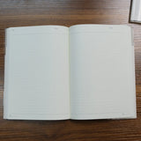 Open NOLTY A5 Notebook with white lined pages and headers for title and date.